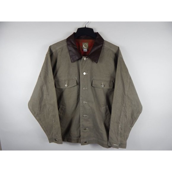 Vintage Other - Vintage Rare Korea Made Leather Collar Button Up Jacket Grey Large Men's D53